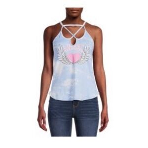 NWT NoBo Tank Top Juniors M (7-9) Blue Sky Angel Heart Wings- Very Soft!